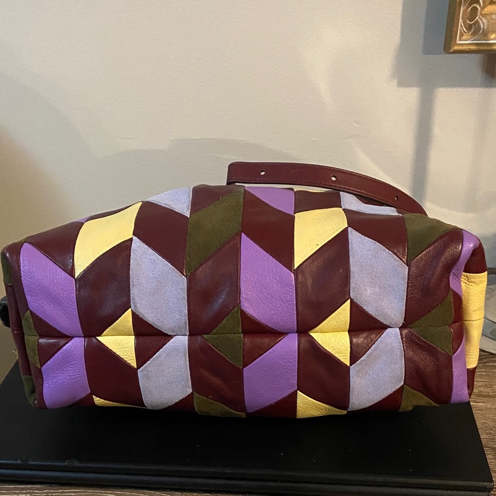 Fossil Burgundy Multicolor Patchwork Leather Draw… - image 6